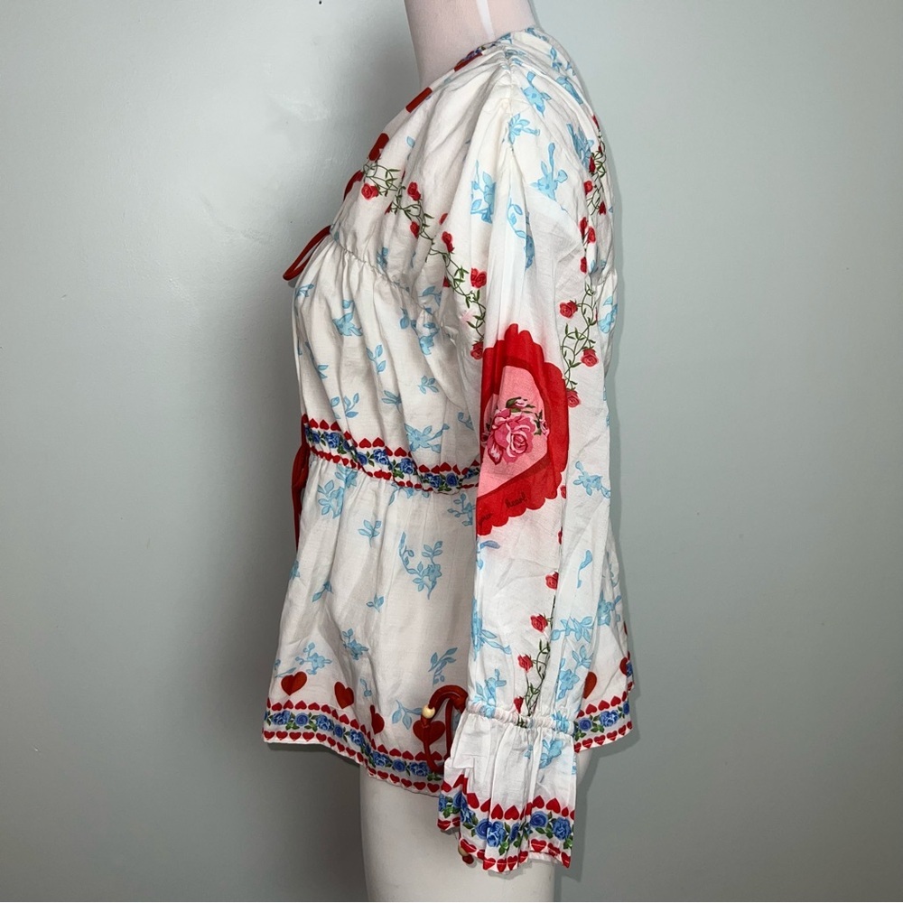 Eddy Isle Top Alfie White Heart Rose Cotton Blouse - Women’s Size Small - Picture 13 of 15